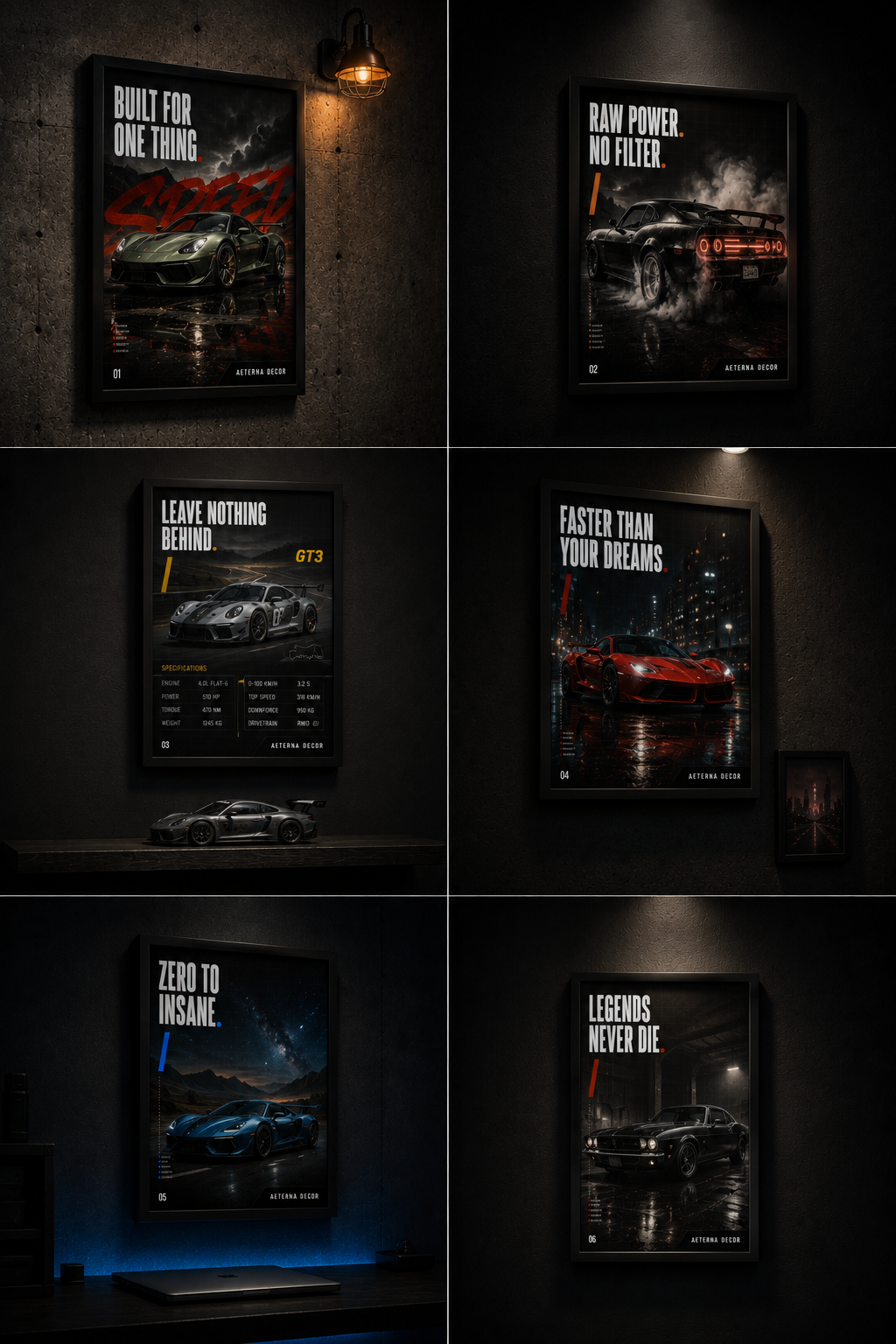 Elite Hypercar &amp; Muscle Studio Edition – Set of 6 Premium Framed Posters