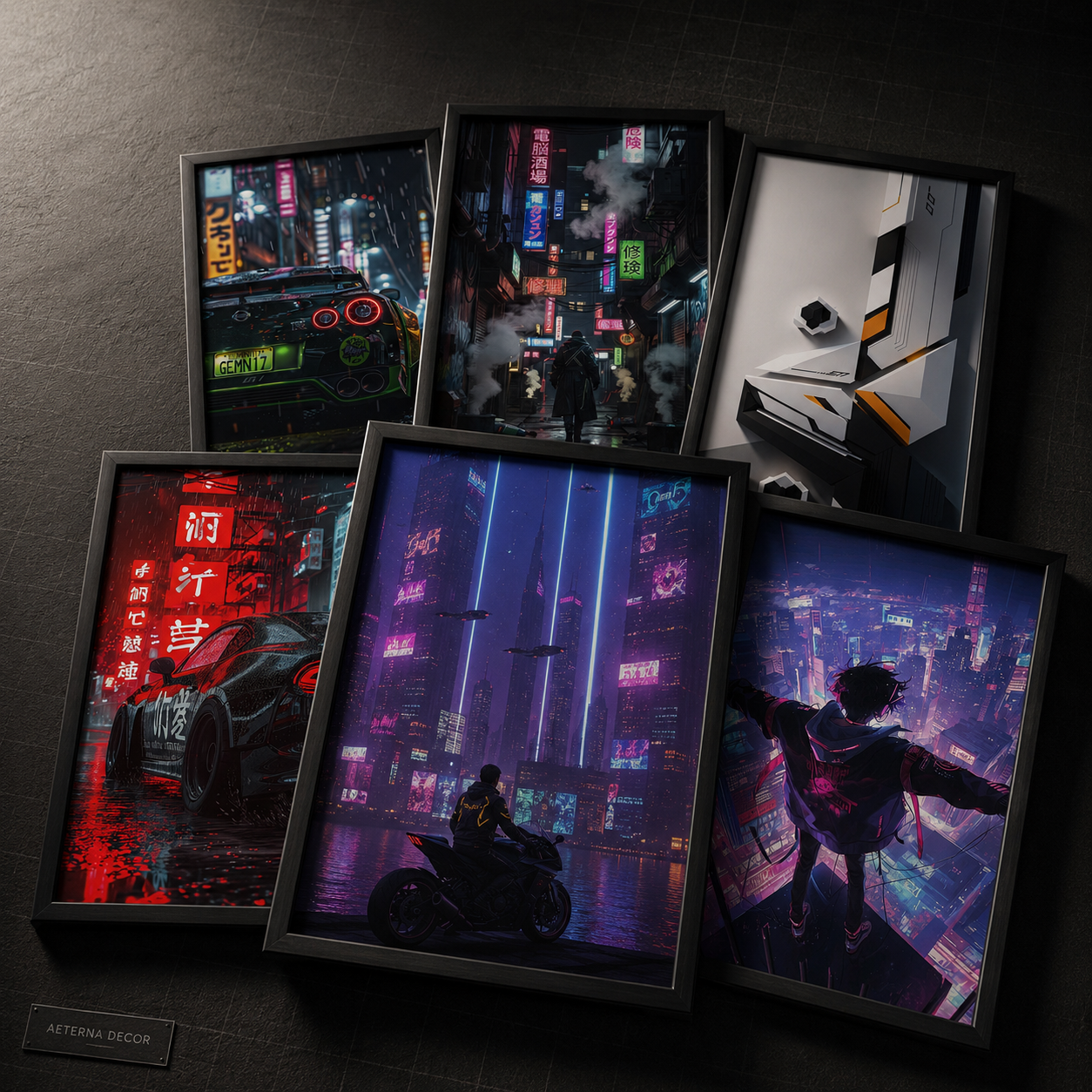 Cyberpunk Cityscape &amp; Street Racing Premium Poster Collection (6-Piece Bundle)