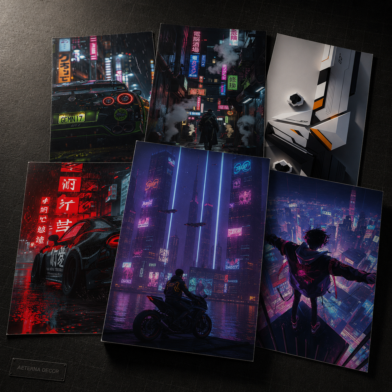 Cyberpunk Cityscape &amp; Street Racing Premium Poster Collection (6-Piece Bundle)
