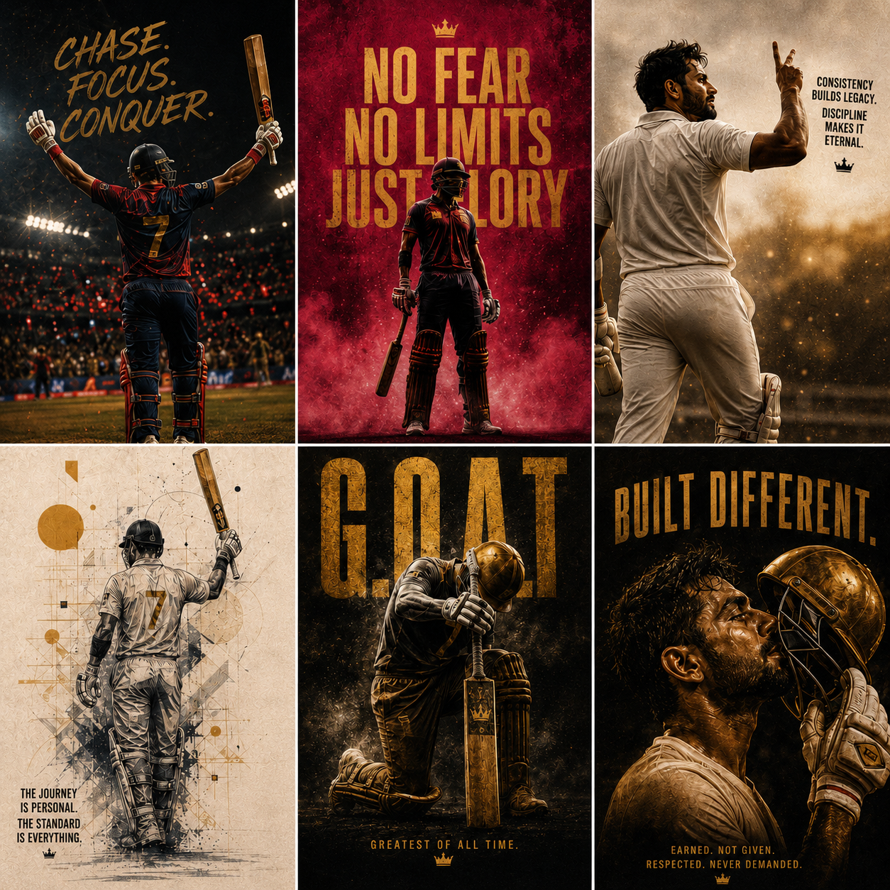 The Cricket Legend &amp; Champion Mindset Premium Poster Collection (6-Piece Bundle)